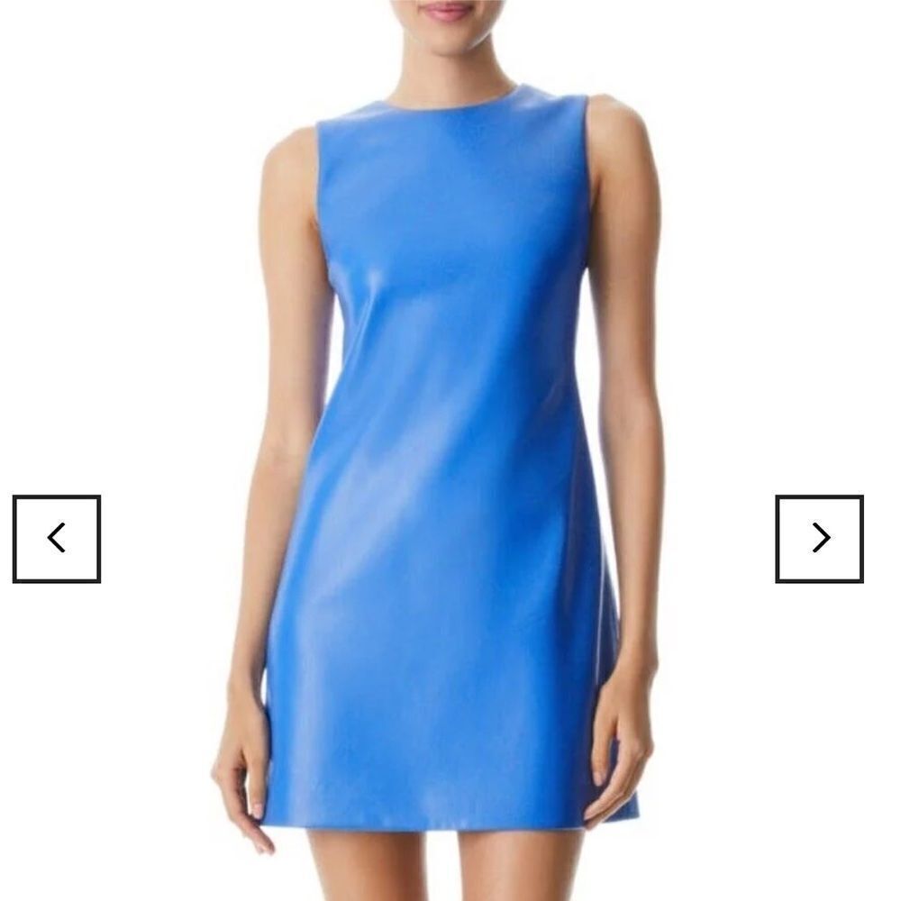 NWT Alice + Olivia Coley Vegan Leather Dress Cornflower Blue Size 8